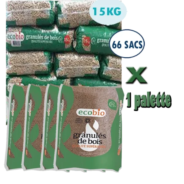 Granulés de Bois ECOBIO, palette de 66 Sacs de 15 Kg